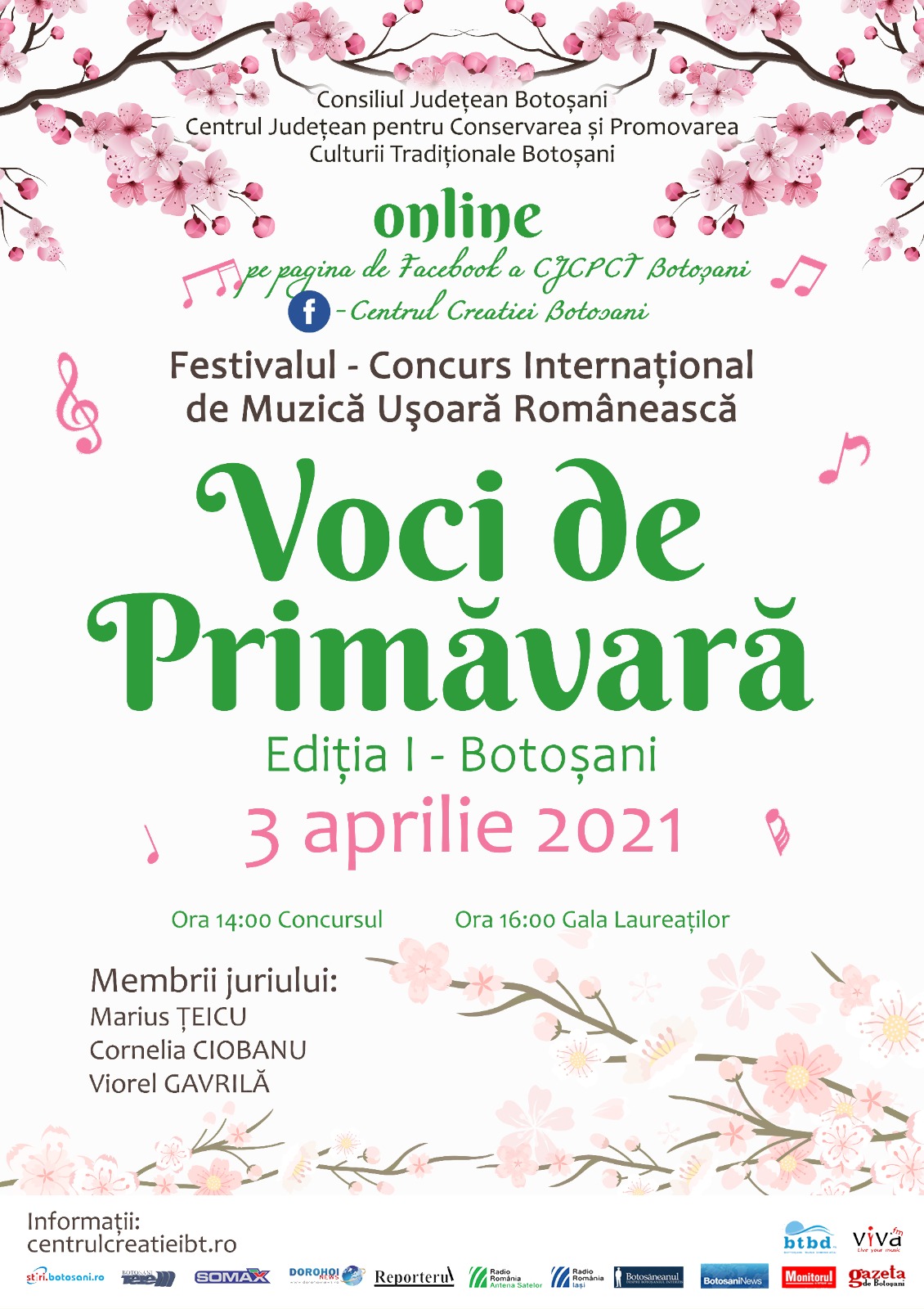 Festivalul – Concurs Internaţional de Muzică Uşoară Românească ,,Voci de Primăvară”, Ediţia I, Botoșani, 3 aprilie 2021