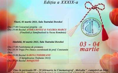 Regulament • Festivalul – Concurs Naţional de Muzică Uşoară Românească „Mărţişor Dorohoian”, Ediţia a XXXIX-a, 3-4 martie 2023